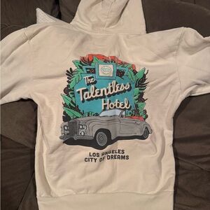 TALENTLESS White Hoodie with Blue Graphic